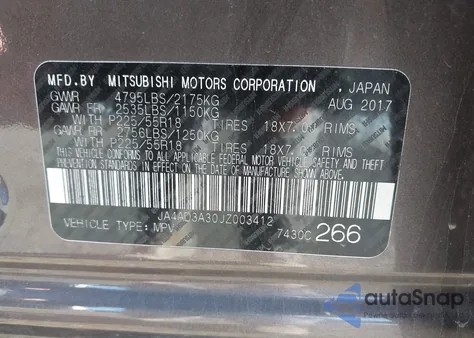 2018 Mitsubishi Outlander Se из США, поврежденный, VIN JA4AD3A30JZ003412